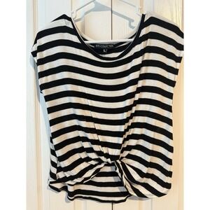 Elite Collection Women's Black White‎ Striped Twist Front Top Size L Casual Tee